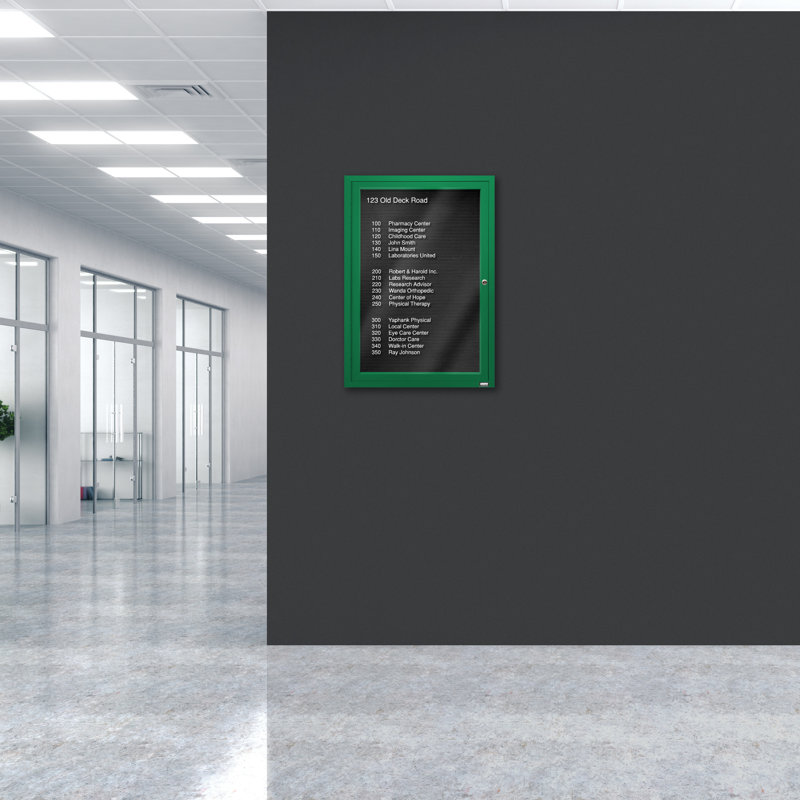 Tableau d'affichage mural fermé pour armoire d'annuaire, Vert thermolaqué, Un, H 36 po x l 24 po