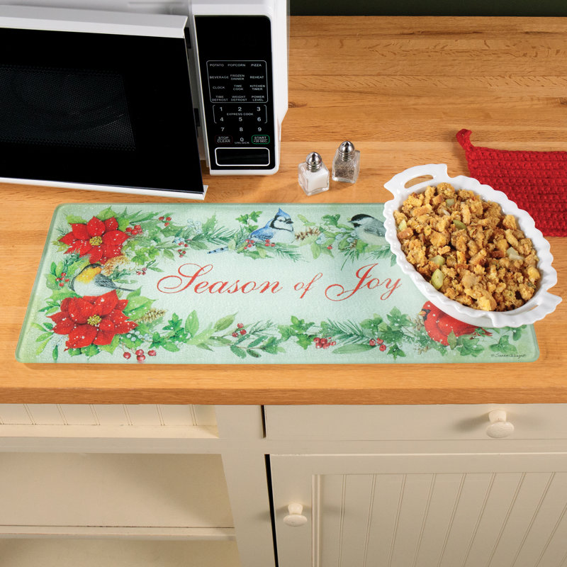 Season of Joy Poinsettia Birds Glass Cutting Board