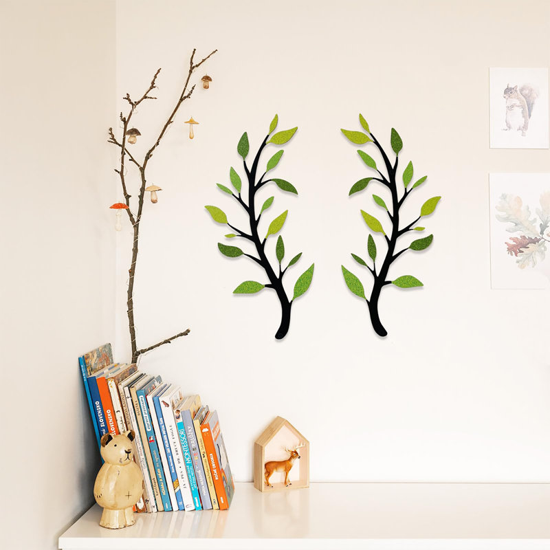 2 Pieces Metal Tree Leaf Wall Décor, Light Green