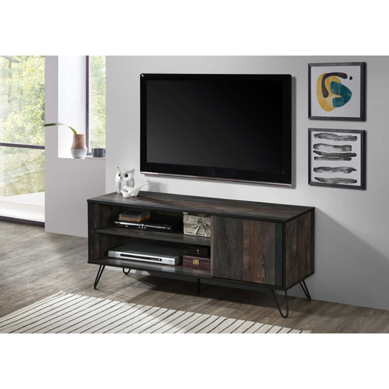 Meuble télé moderne en imitation bois avec rangement à plusieurs niveaux, Gris rustique