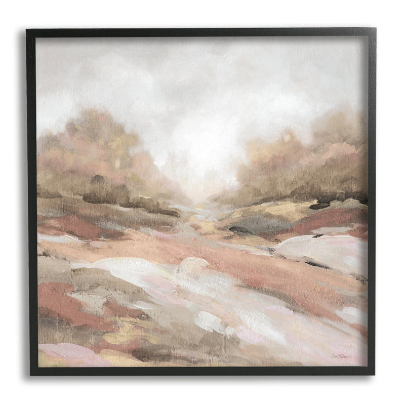 Abstrait, désert aride, paysage végétal - peinture à cadre flottant sur bois, H 12 po x l 12 po x P 1,5 po