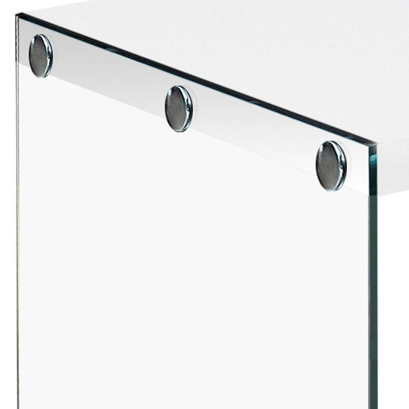 Table basse Hulo, panneaux latéraux en verre transparent, plateau en bois gris de 44 po, Bois blanc