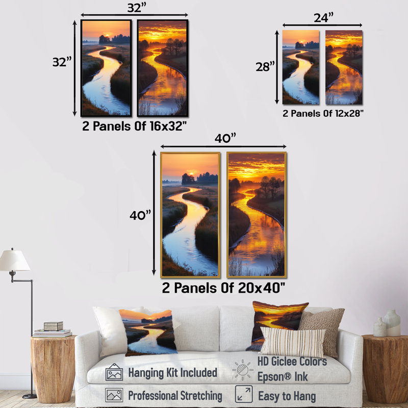 River Bend At Sunrise I - Collection d'art sur toile 2 panneaux, H 28 po x l 25 po, Toile tendue