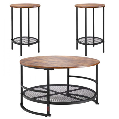 3 Pieces Round Coffee Table Sets, 31.5 in Industrial Living Room Table with 2 End Side Tables, Easy Assembly Coffee and End Tables Sets with Metal Legs, for Office, Living Room and Apartment