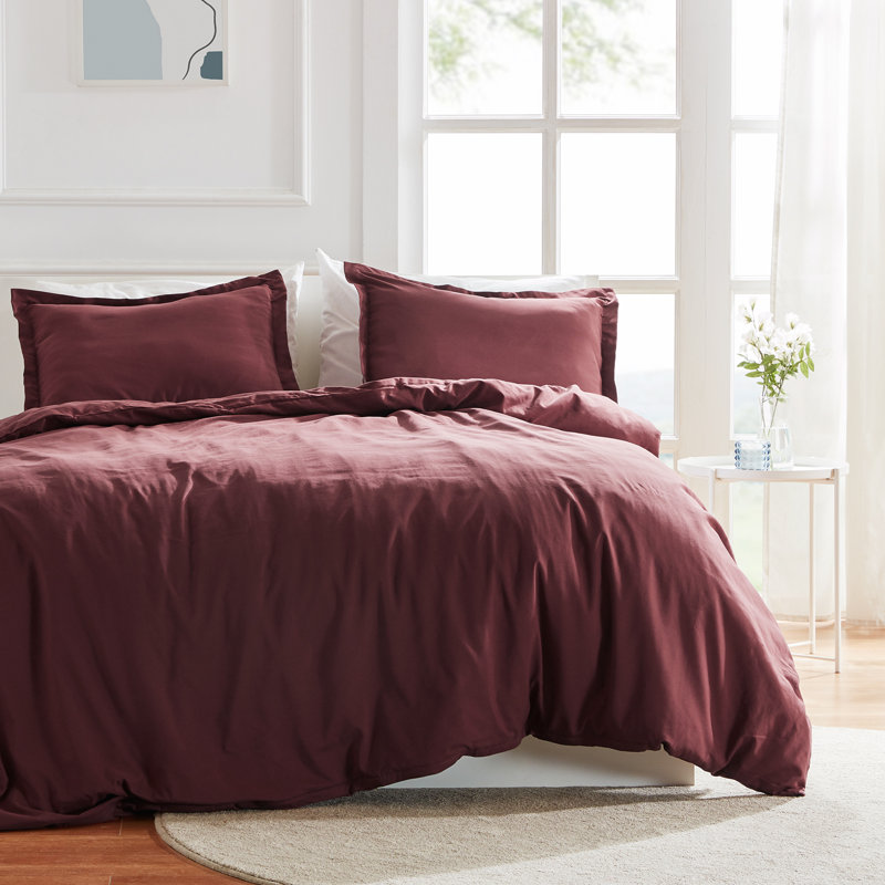 Ensemble de housse de couette en microfibre Trona, Housse de couette simple + 1 taie décorative stan, Bourgogne