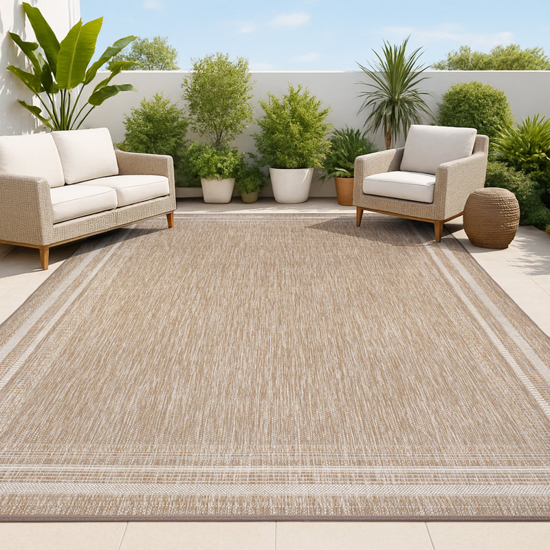 Tapis intérieur / extérieur beige / crème Caherty Lido, Rectangle 7 pi 10 po x 10 pi