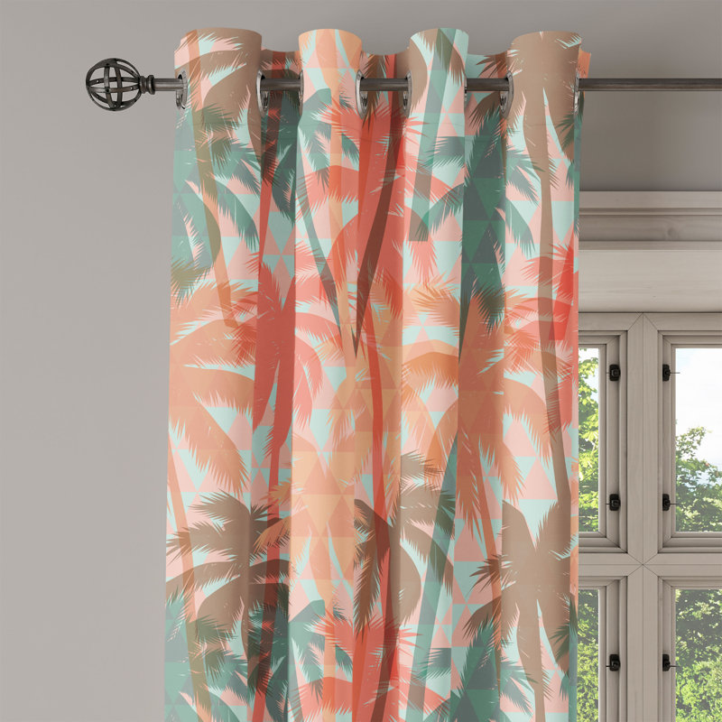 Dakota Fields Hawaiian Summer Grommet Curtain Art Psychedelic 50" x 84" Coral Cadet Blue, 50" W x 108" L