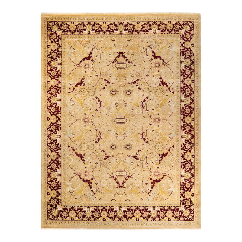 Tapis unique noué à la main Keenan - doré, 9 pi 2 po x 12 pi 6 po