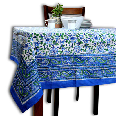 Cotton Block Print  Floral Tablecloth