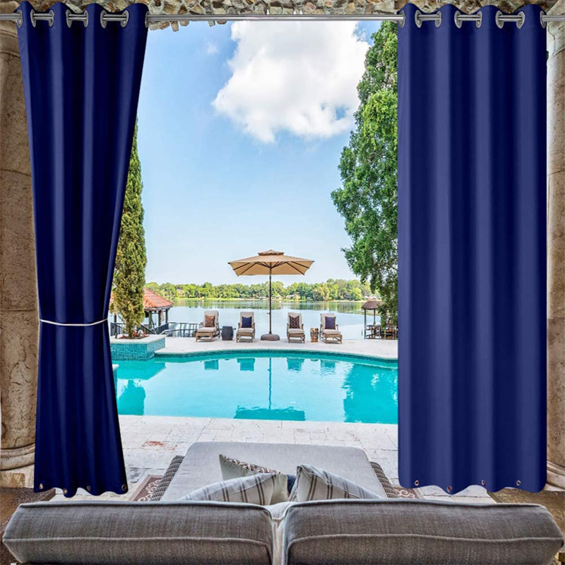 Arnoldine Outdoor Blackout Curtain Single Panel, Navy, 50" W x 84" L