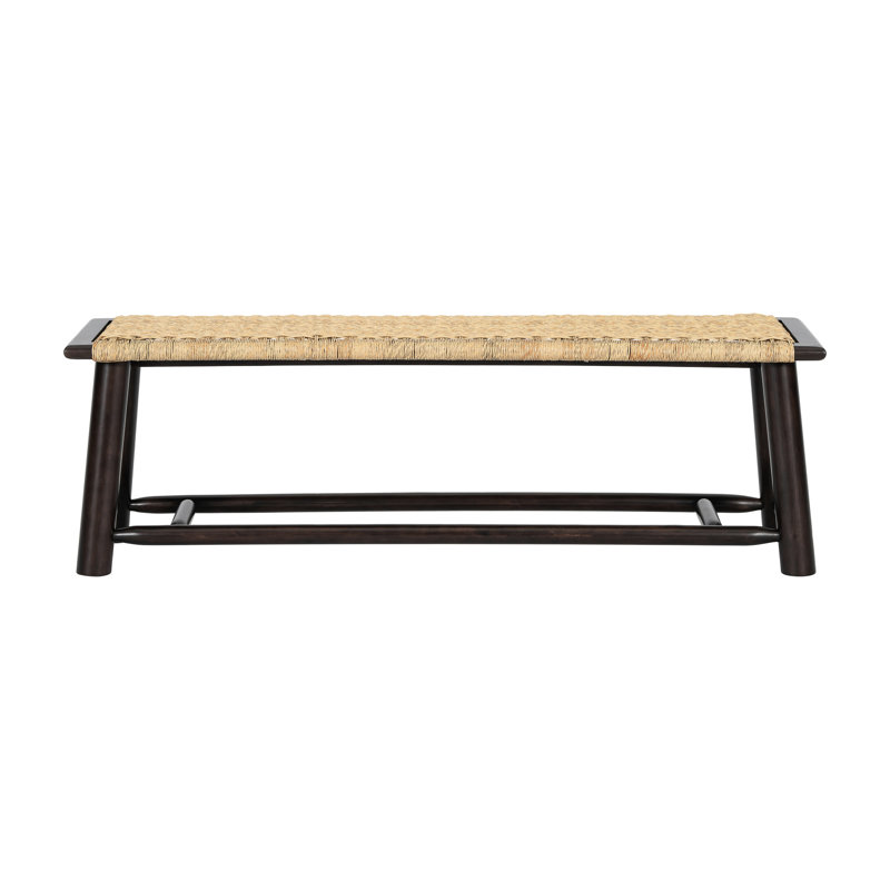 59 - Inch Modern Bench, Solid Wood And , Walnut Finish, For Breezy Sunrooms Dining Areas Withstands Mild Weather Conditions