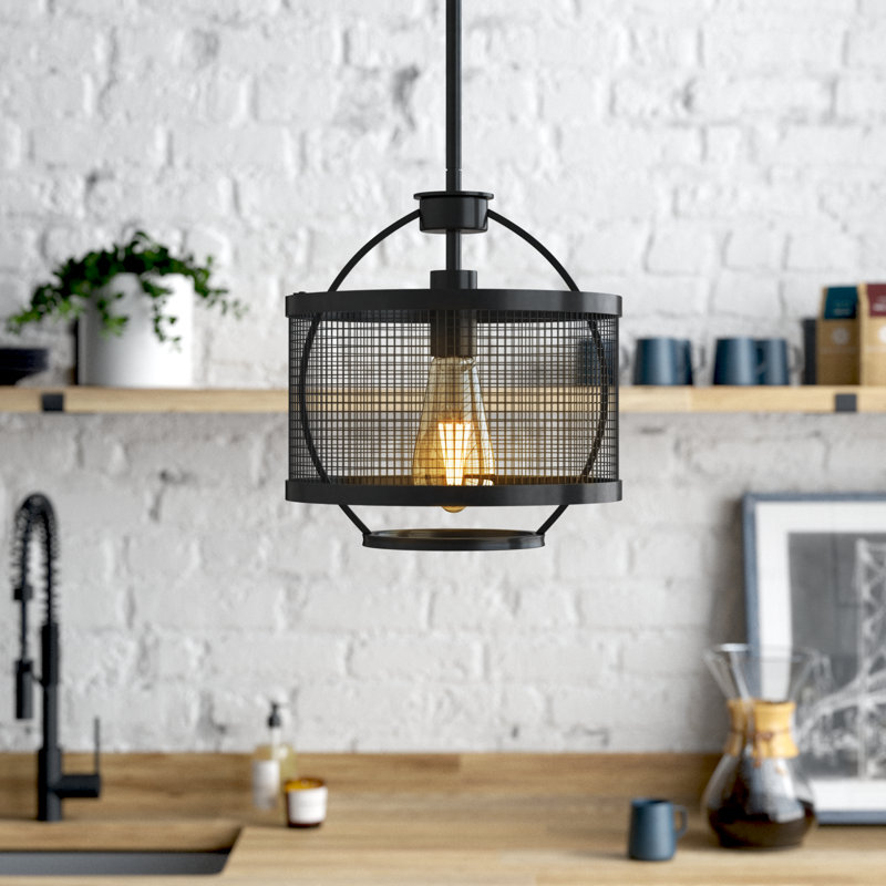Luminaire suspendu géométrique à 1 lumière avec accents en fer forgé Avers