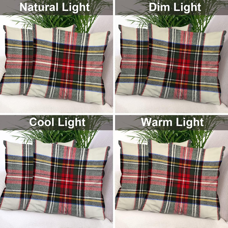Ensemble de 2 housses de coussins décoratifs en laine tartan écossais 18 x 18 pouces, Rouge / Blanc