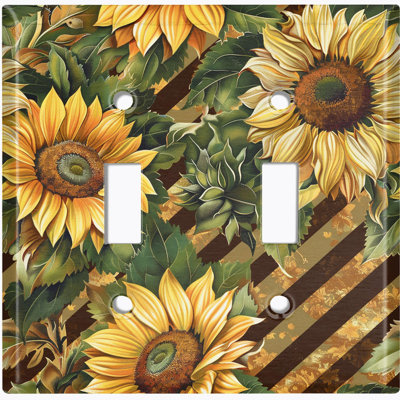 Metal Light Switch Plate Cover; US Standard Size 2 Gang Toggle - Rustic Sunflowers