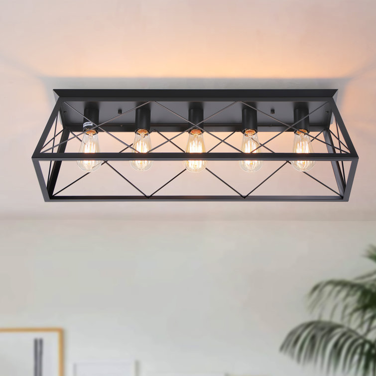 5-Light Metal Flush Mount Rectangular Ceiling Light