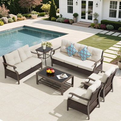 Ensemble de mobilier d'extérieur pour patio, ensemble de conversation pour l'extérieur 6 pièces avec table basse et table d'appoint, ensemble de canapé modulaire en rotin et osier pour la cour, la terrasse, le porche, le bord de la piscine