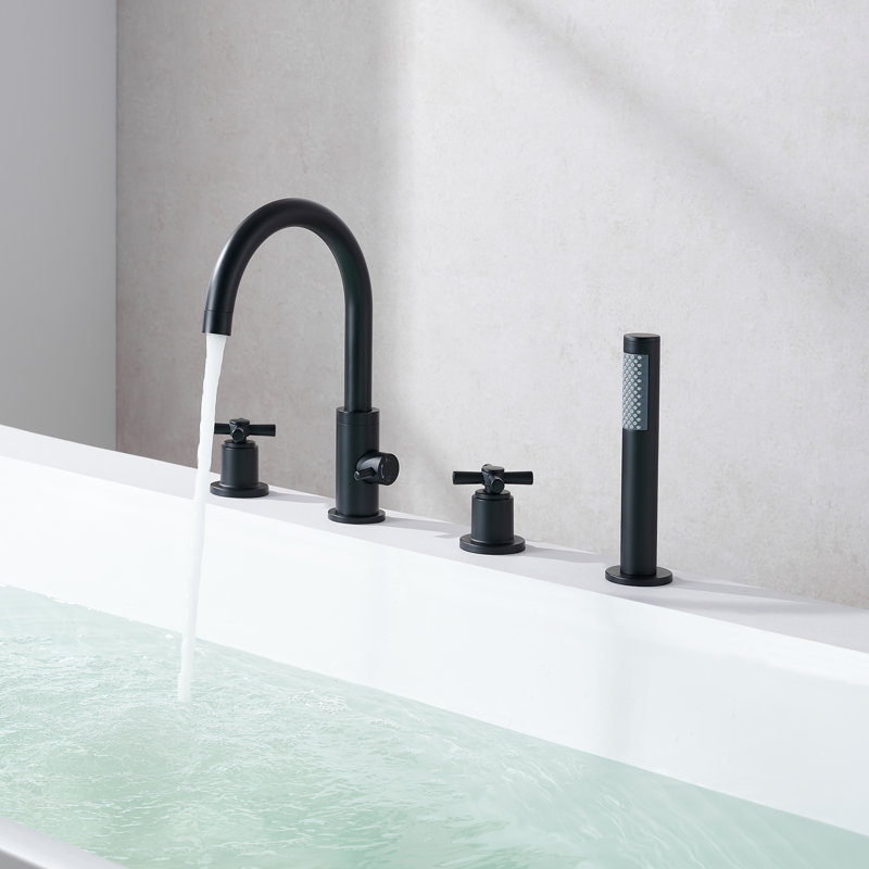 Robinet de baignoire romaine à fixation sur le comptoir avec douchette à main Sundale, Matte Black