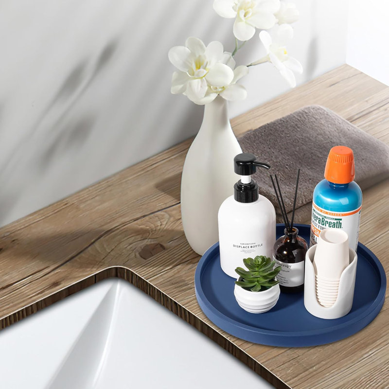 Silicone Decorative Tray For Bathroom Vanity, Kitchen Countertop, And Coffee Table - Non-Slip Round Organizer For Soap, Perfume, Candles, Plants, And More