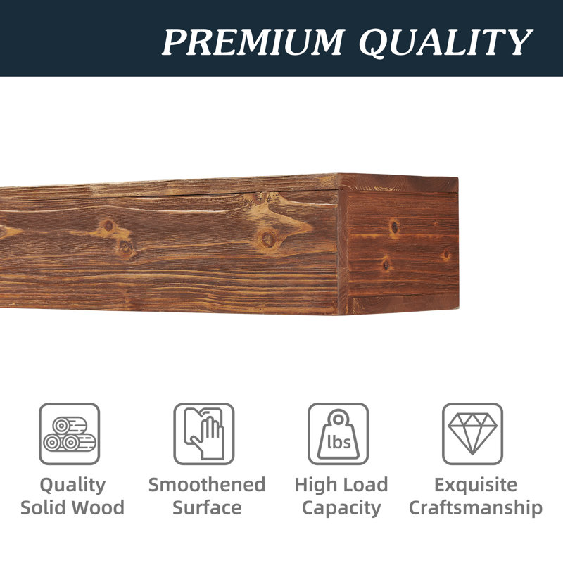 Rustic Solid Cedar Wood Fireplace Mantel - Wall-Mounted Floating Shelf With Invisible Metal Brackets, Water-Based Coating & 2 Types Of Expansion Tubes, 50 Lbs Load Capacity For Living Room, Kitchen & Farmhouse/Modern Home Decor​