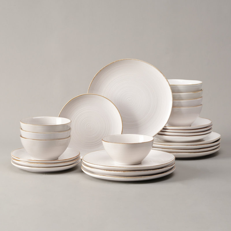 Famiware 24 Piece Dinnerware Sets,  Plates And Bowls Sets for 8, Antique White