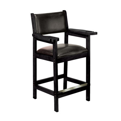 American Heritage Spectator Chair – Black Finish with Padded Leather Seat, Armrests, and Built-In Cue & Drink Holder