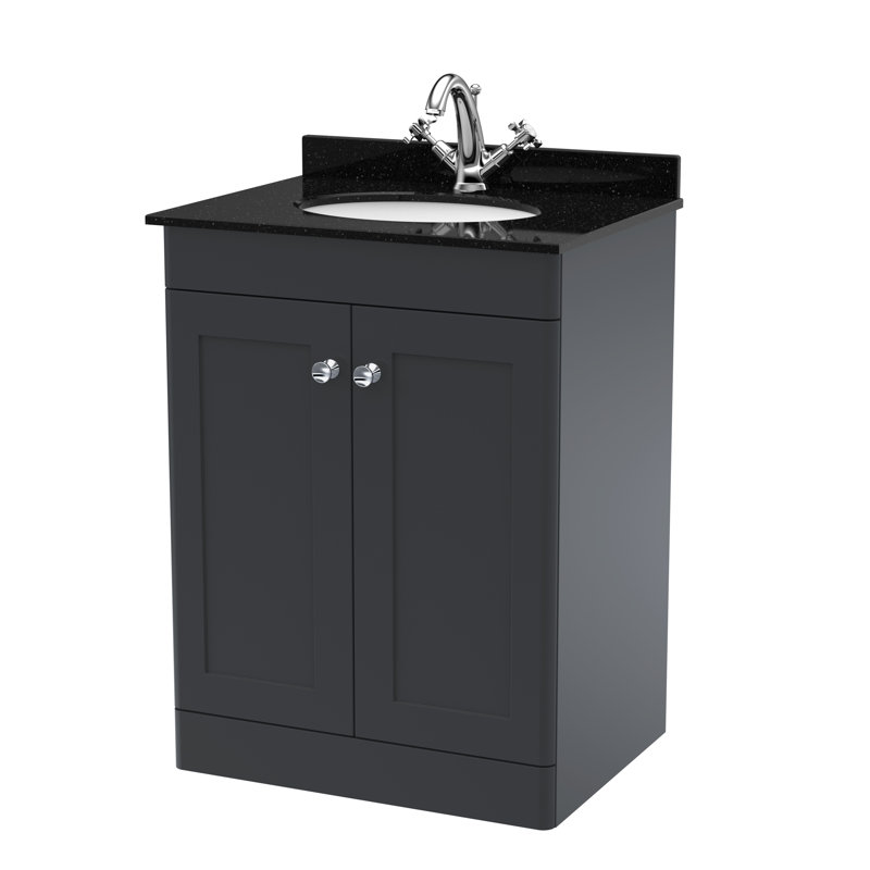 Classique 600mm Single Bathroom Vanity with Vanity Top, Black, Satin Anthracite