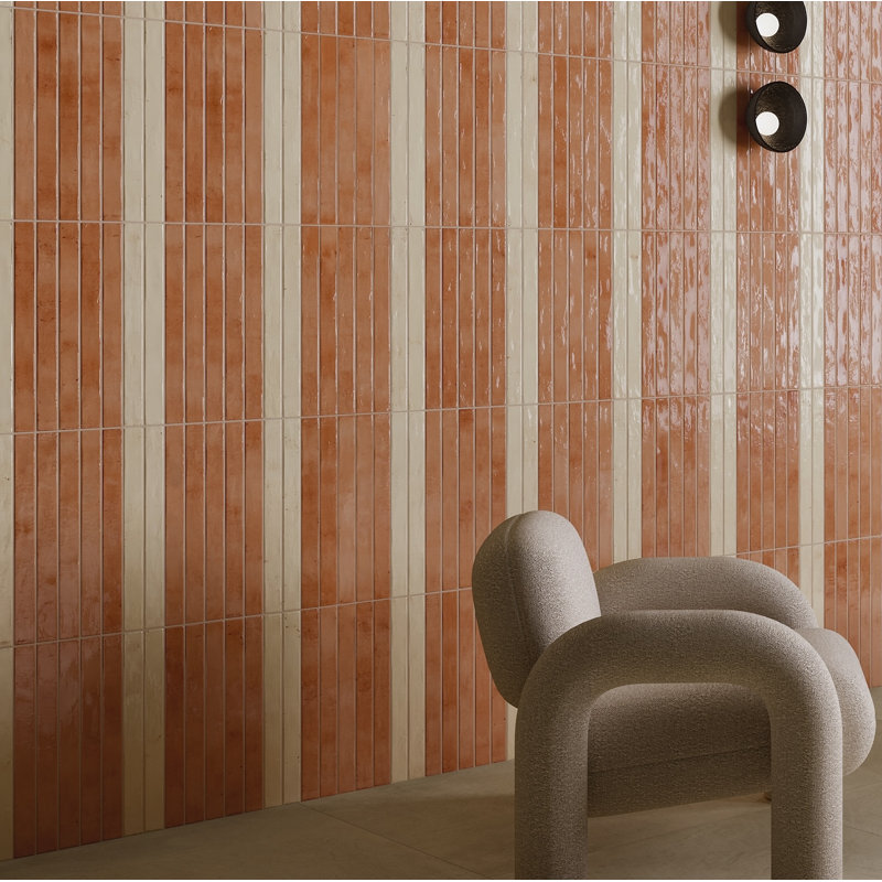 Color Wheel | 2"x 18" Porcelain Brick Look Wall Tile, Salmon