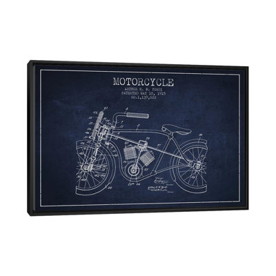 " Arthur H.W. Yordi Motorcycle Patent Sketch (Navy Blue) " by Aged Pixel