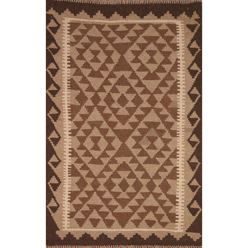 Reversible Wool Kilim Brown Area Rug 3x5