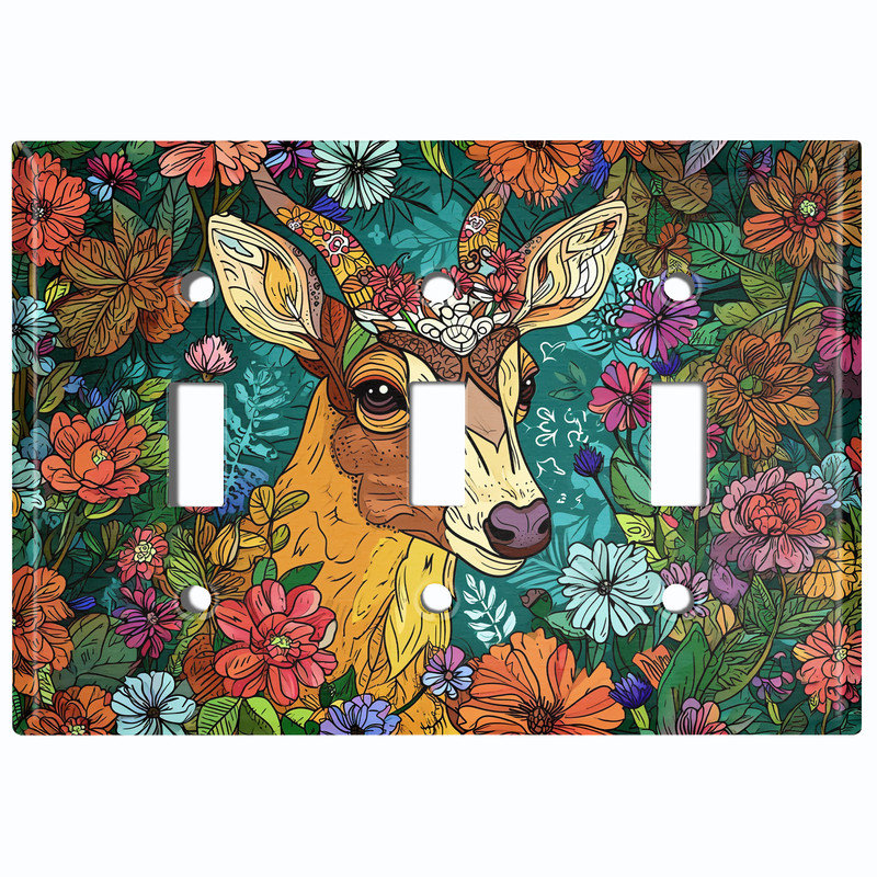 Couvercle de plaque d'interrupteur en métal; Bascule à 3 bandes US standard - cerf abstrait, #3 Triple Toggle