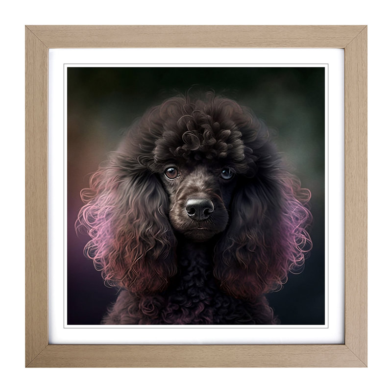 Poodle Digital No.1 - Single Picture Frame Print on Wood, Oak