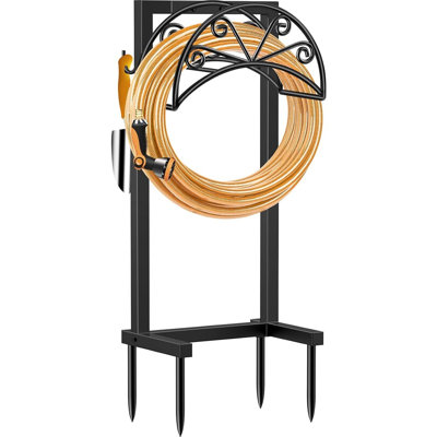 Support de boyau d'arrosage autoportant robuste avec 4 pointes, support de boyau d'arrosage en métal antirouille, pouvant contenir jusqu'à 160 pi de boyau, rangement robuste pour boyau d'extérieur pour la cour et la pelouse