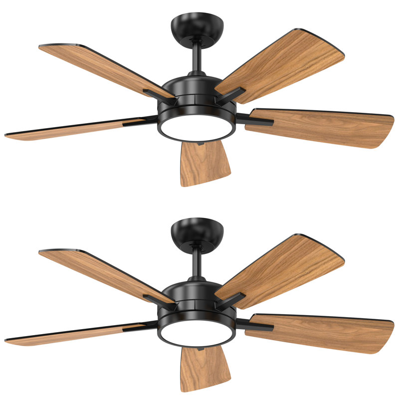 2pcs 46 Inch Ceiling Fans With Lights Remote Control Quiet Fan, Black with Walnut/Black Blades