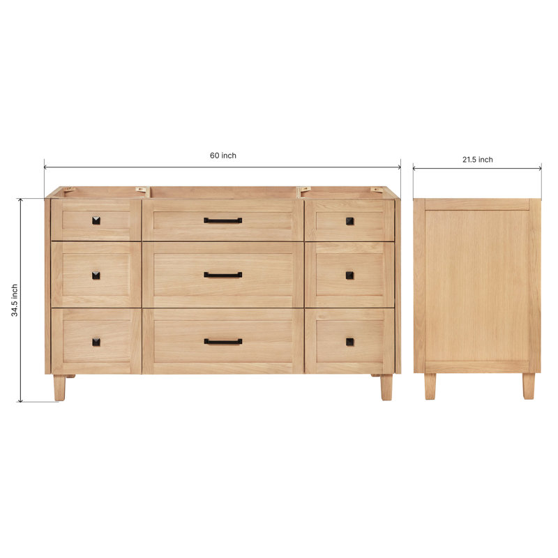 ARIEL Monroe 60 Single Bathroom Vanity Base Only, Oak