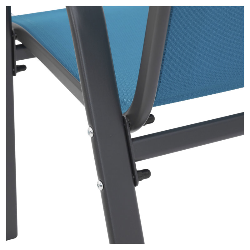 Ensemble de 6 chaises de patio bleues, chaises de jardin d'extérieur en polyester respirant recouvert de PVC, dossier et accoudoirs hauts pour patio, piscine, plage, cour - conception peu encombrante