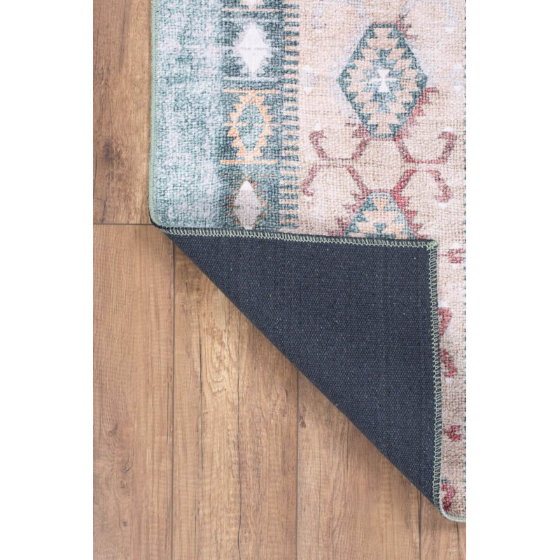 Tapis décoratif décoratif vert Ottilie, Rond 5 pi