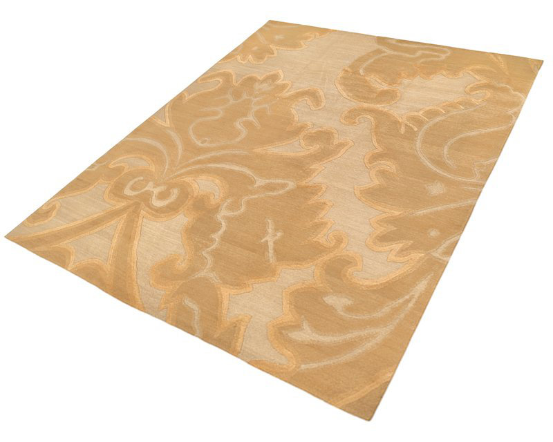 Implied Damask Area Rug in Beige/Gold/Neutral, Rectangle 9' x 12'