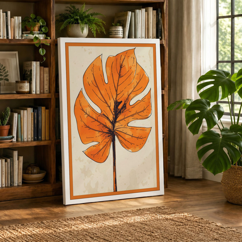 Single Monstera Leaf Botanical - Wrapped Canvas, White Border, 30x20 - 76.2 x 50.8 cm