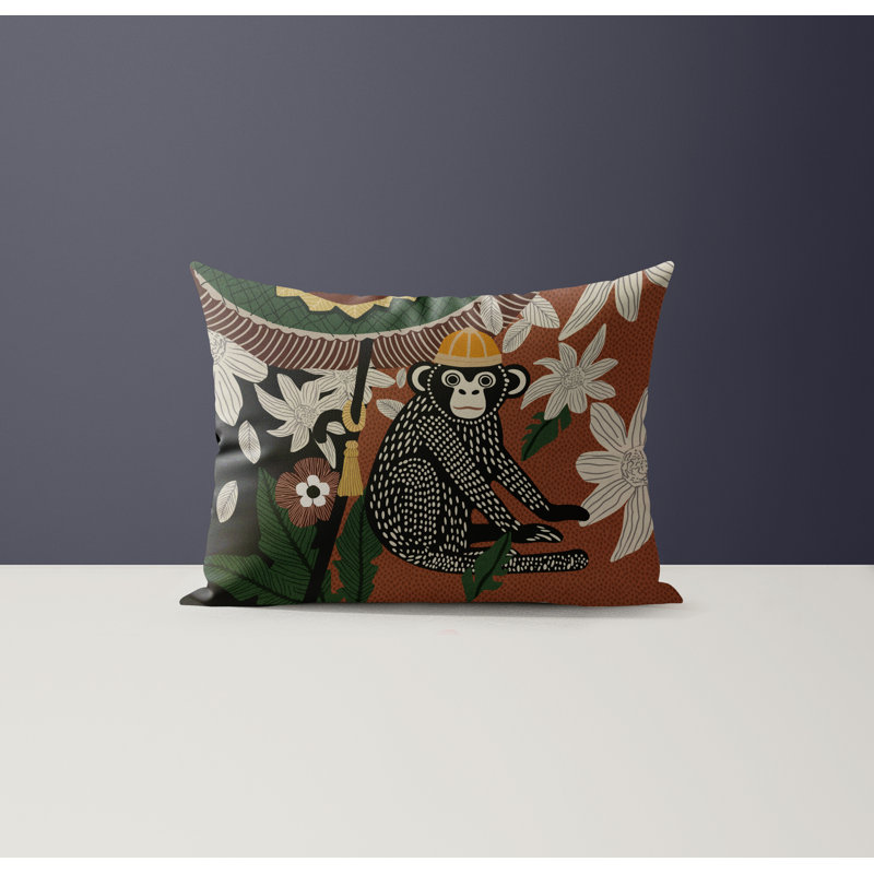 Oreiller rectangulaire en microsuède Rocha, Brun / noir / vert / beige