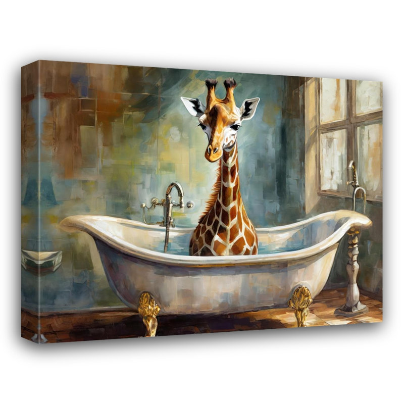 «Giraffe Bathaign» sur toile, H 15 po x l 18 po