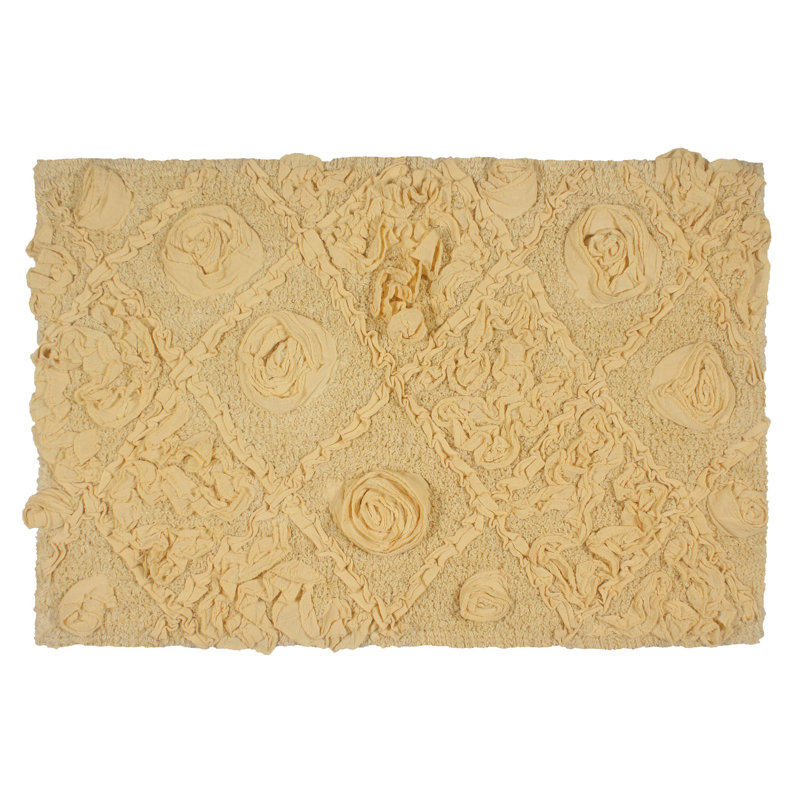 Schoenberger Floral Design Cotton Bath Rug, Yellow, 34" L x 21" W