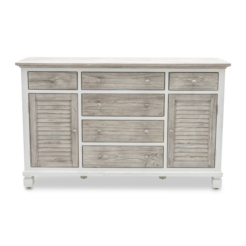 Commode 6 tiroirs + 2 portes - finition gris pommelé et blanc