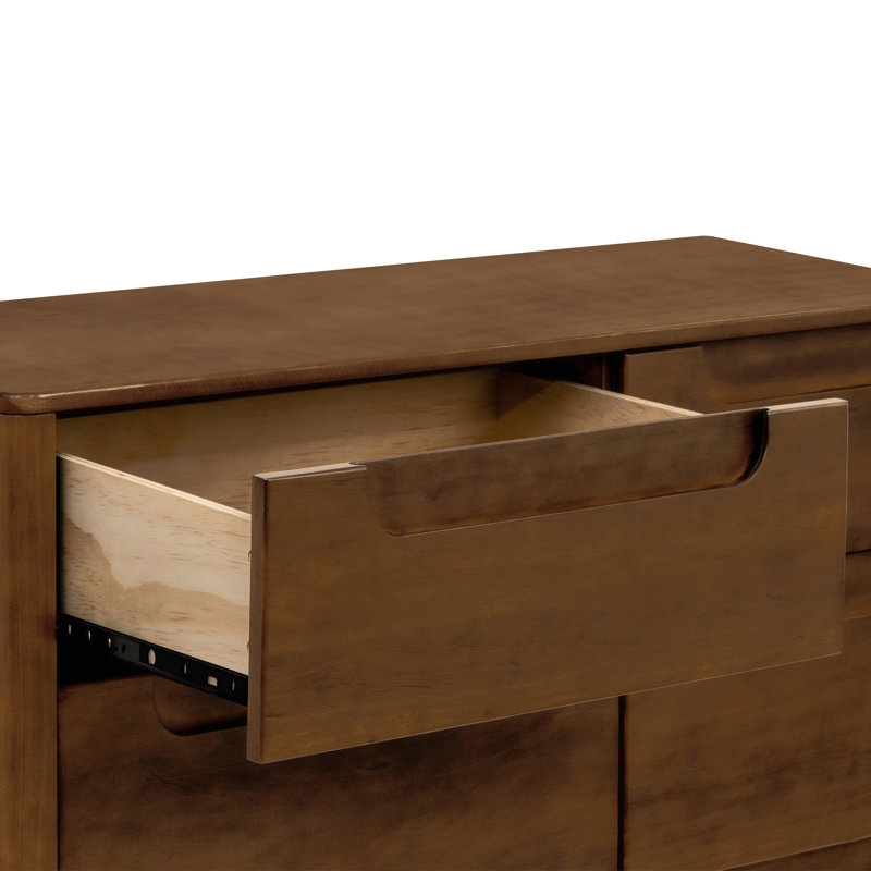 Yuzu Crib, 3 Drawer And 6 Drawer Dresser Set, Natural Walnut