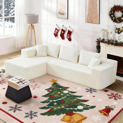 Boneless 104''W Sherpa Fabric L Shaped Sectional Sofa Modular Corner Couch With Chaise Lounge