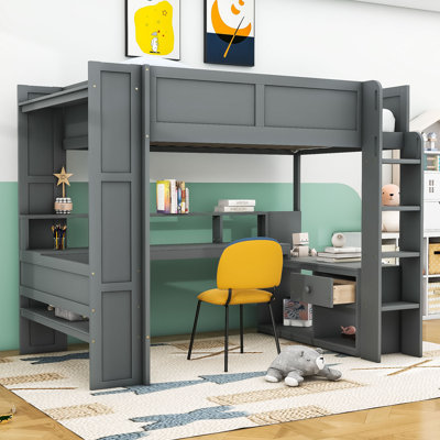 Jennylyn Wood Loft Bed With Desk And Drawer by Harriet Bee