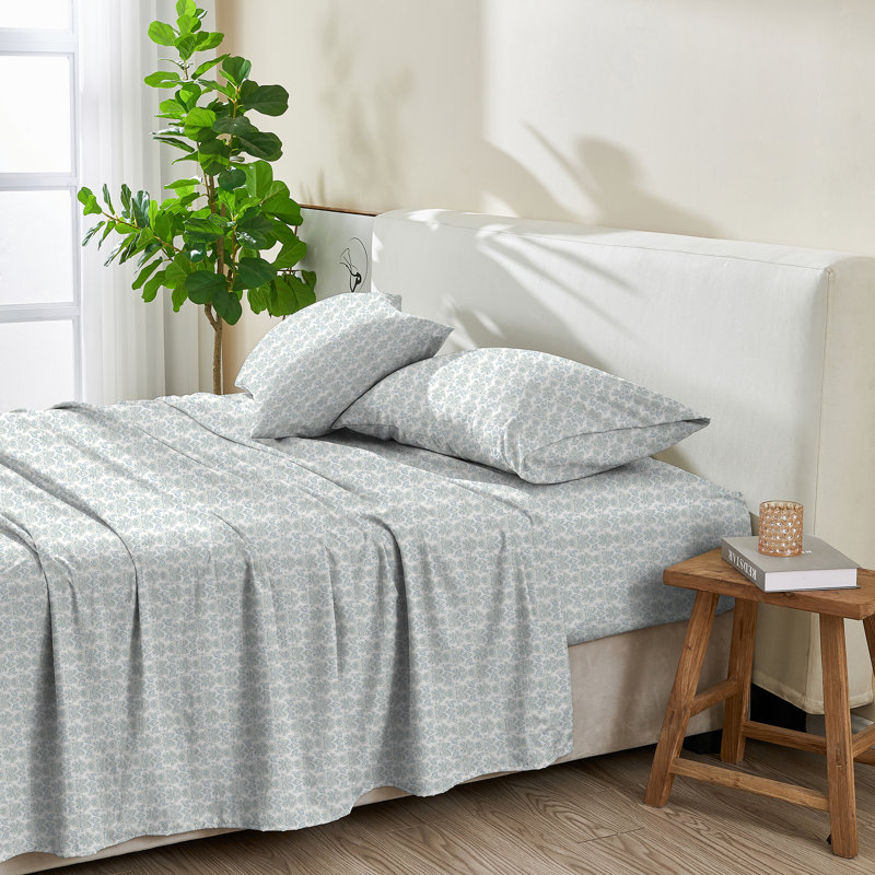 Ensemble de draps 100% coton à imprimé floral percale, Ensemble de draps pour lit simple avec un drap-hou