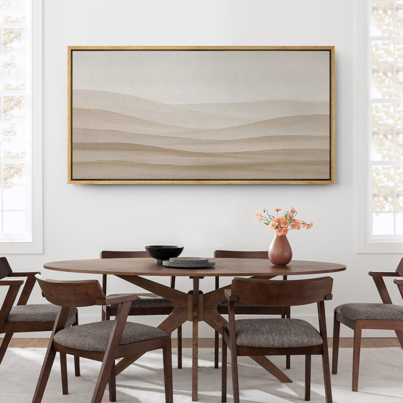 Large Framed Canvas Print Wall Art - Neutral Abstract Landscape Print for Minimalist Modern Wall Decor, Natural