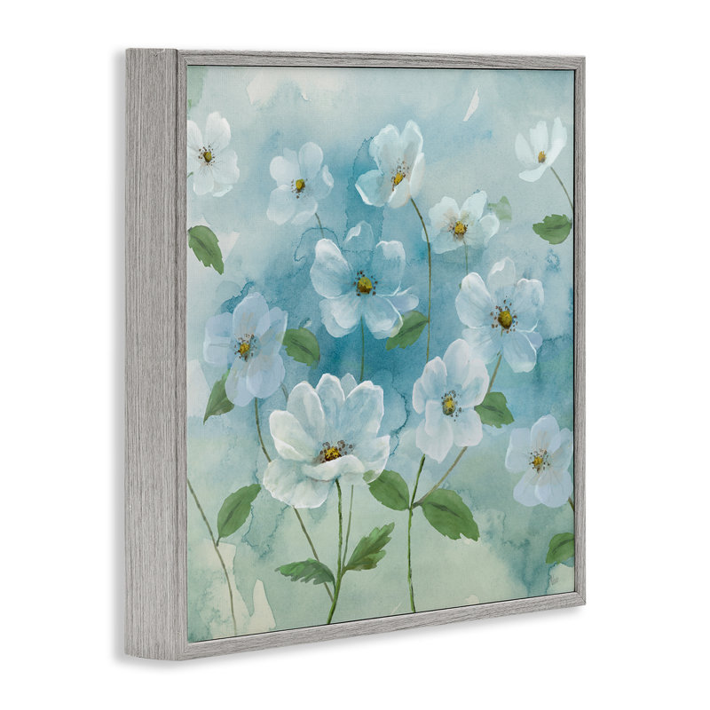 Jolies fleurs sur fond bleu, estampe numérique par Nan, Estampe numérique Farmhouse, H 12 po x l 12 po