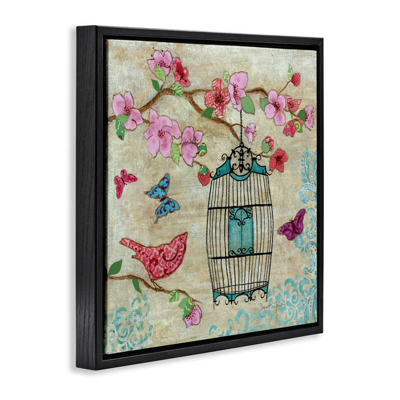 Cadre flottant Spring Spring Bird, design par Janet Tava, Cadre flottant noir de jais, H 18 po x l 18 po