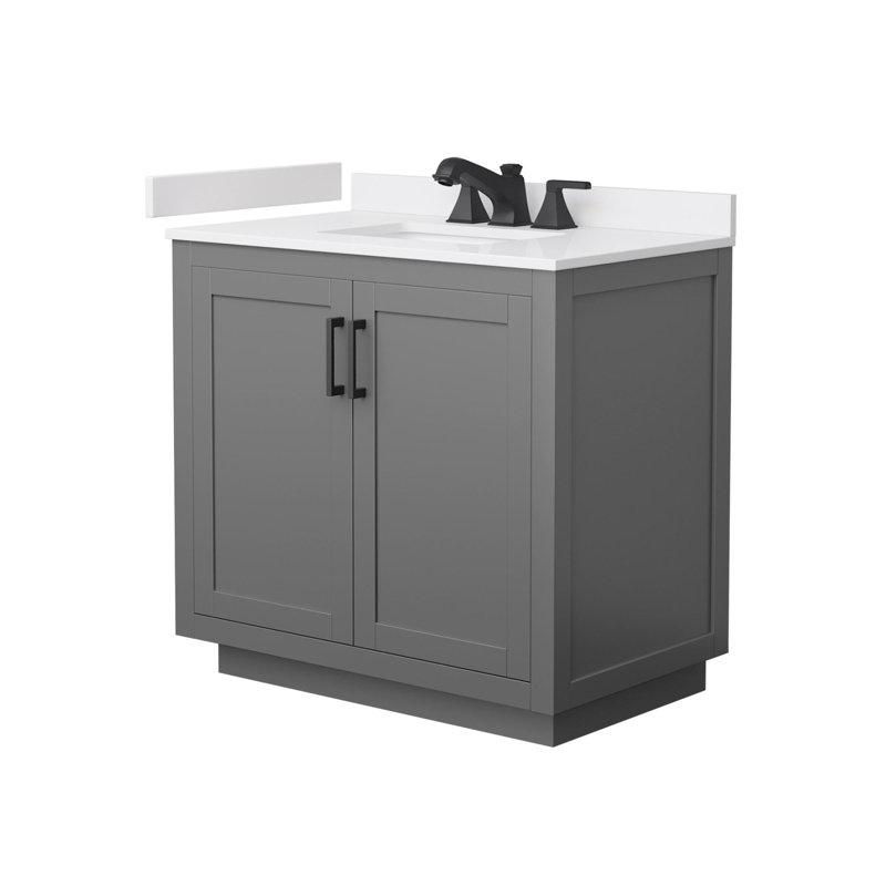 Ensemble de meuble-lavabo simple 36 po avec plateau en marbre de culture Miranda, Gris, Noir mat